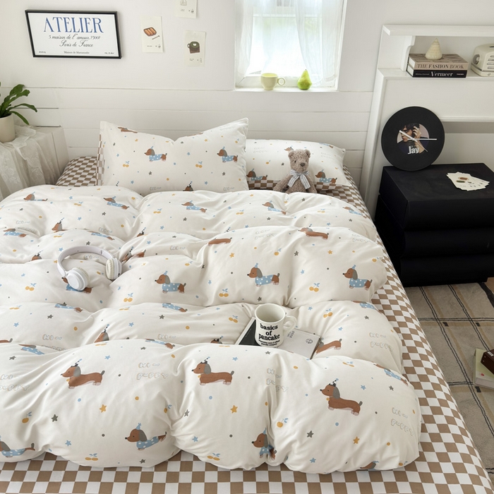 91家纺网 家纺一手货源 找家纺 可可家纺 2025新款印花卡通芦荟棉被套亲肤被罩单件小清新 星星腊肠狗