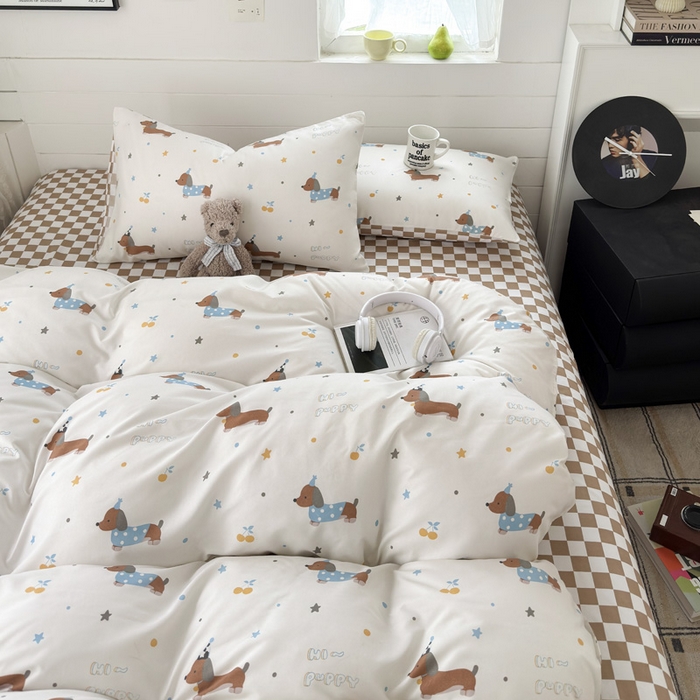 91家纺网 家纺一手货源 找家纺 可可家纺 2025新款印花卡通芦荟棉被套亲肤被罩单件小清新 星星腊肠狗