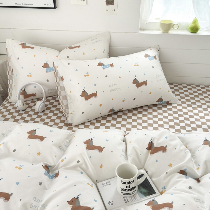 91家纺网 家纺一手货源 找家纺 可可家纺 2025新款印花卡通芦荟棉被套亲肤被罩单件小清新 星星腊肠狗