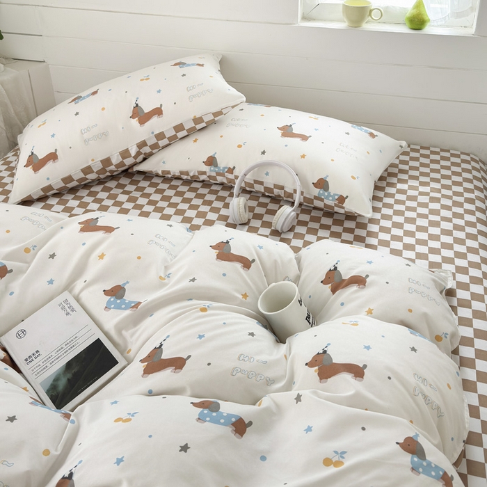 91家纺网 家纺一手货源 找家纺 可可家纺 2025新款印花卡通芦荟棉被套亲肤被罩单件小清新 星星腊肠狗