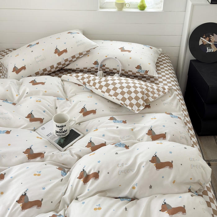 91家纺网 家纺一手货源 找家纺 可可家纺 2025新款印花卡通芦荟棉被套亲肤被罩单件小清新 星星腊肠狗