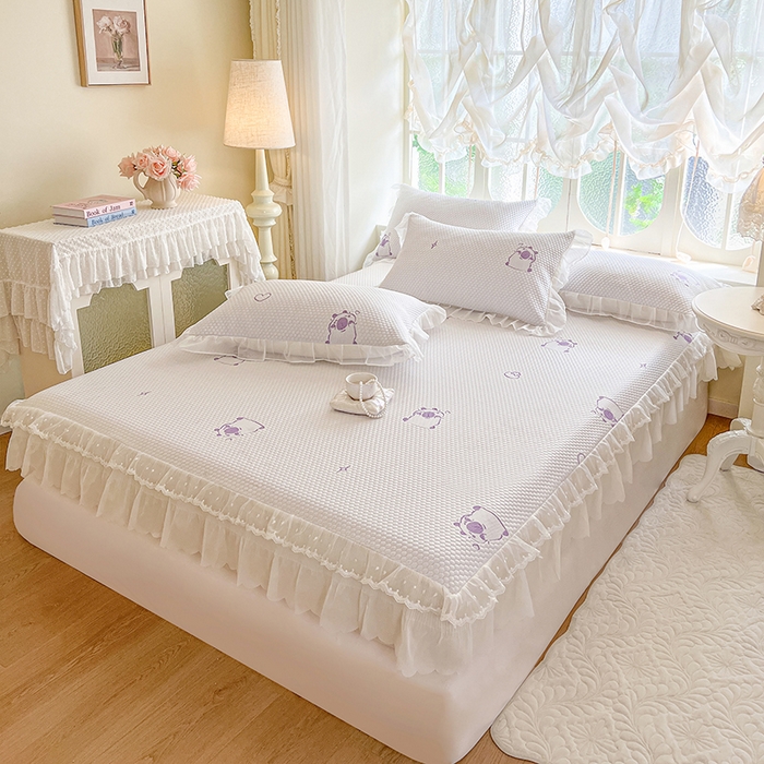 91家纺网 家纺一手货源 找家纺 麒豆豆 2025新款床笠式床裙凉感豆豆凉席席子-小清新系列 可爱巴拉-紫