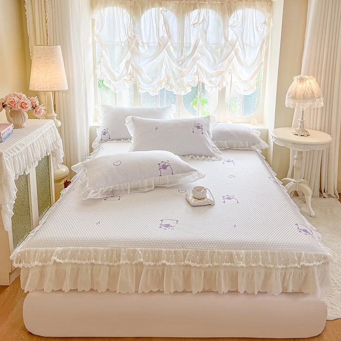 91家纺网 家纺一手货源 找家纺 麒豆豆 2025新款床笠式床裙凉感豆豆凉席席子-小清新系列 可爱巴拉-紫