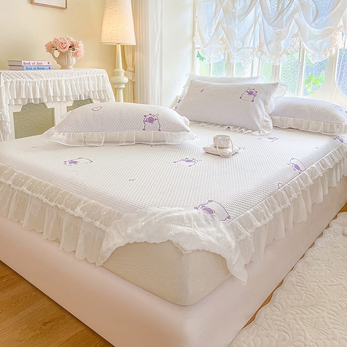 91家纺网 家纺一手货源 找家纺 麒豆豆 2025新款床笠式床裙凉感豆豆凉席席子-小清新系列 可爱巴拉-紫