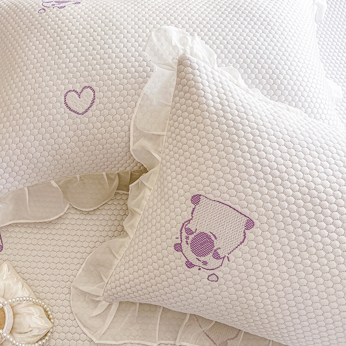 91家纺网 家纺一手货源 找家纺 麒豆豆 2025新款床笠式床裙凉感豆豆凉席席子-小清新系列 可爱巴拉-紫