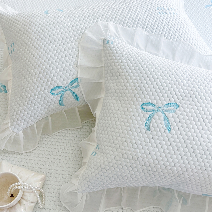 91家纺网 家纺一手货源 找家纺 麒豆豆 2025新款床笠式床裙凉感豆豆凉席席子-小清新系列 甜心蝴蝶-天蓝