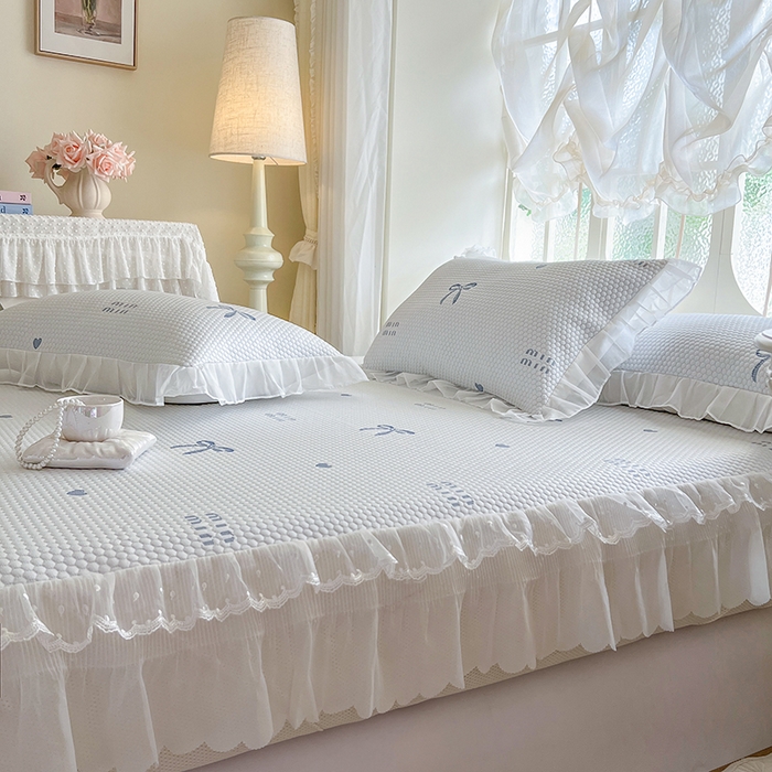 91家纺网 家纺一手货源 找家纺 麒豆豆 2025新款床笠式床裙凉感豆豆凉席席子-小清新系列 甜心蝴蝶-蔚蓝