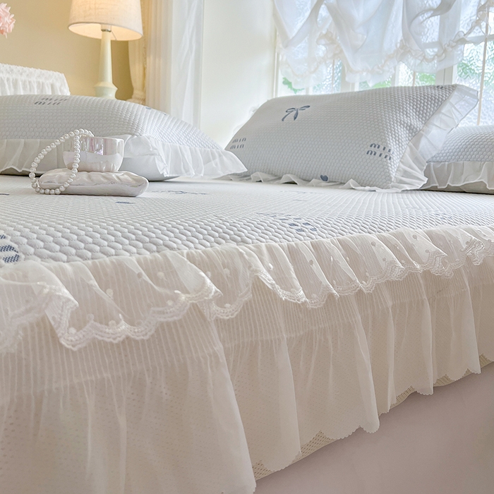 91家纺网 家纺一手货源 找家纺 麒豆豆 2025新款床笠式床裙凉感豆豆凉席席子-小清新系列 甜心蝴蝶-蔚蓝