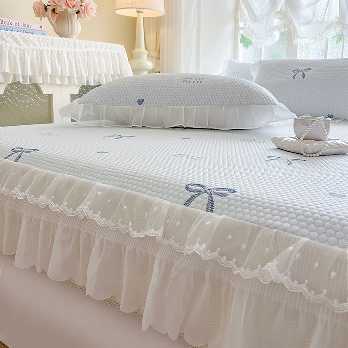 91家纺网 家纺一手货源 找家纺 麒豆豆 2025新款床笠式床裙凉感豆豆凉席席子-小清新系列 甜心蝴蝶-蔚蓝