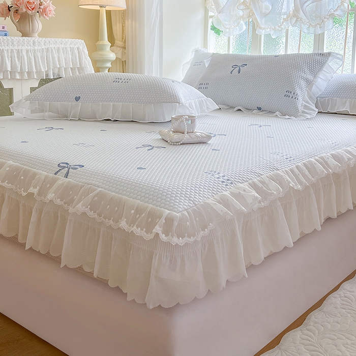 91家纺网 家纺一手货源 找家纺 麒豆豆 2025新款床笠式床裙凉感豆豆凉席席子-小清新系列 甜心蝴蝶-蔚蓝