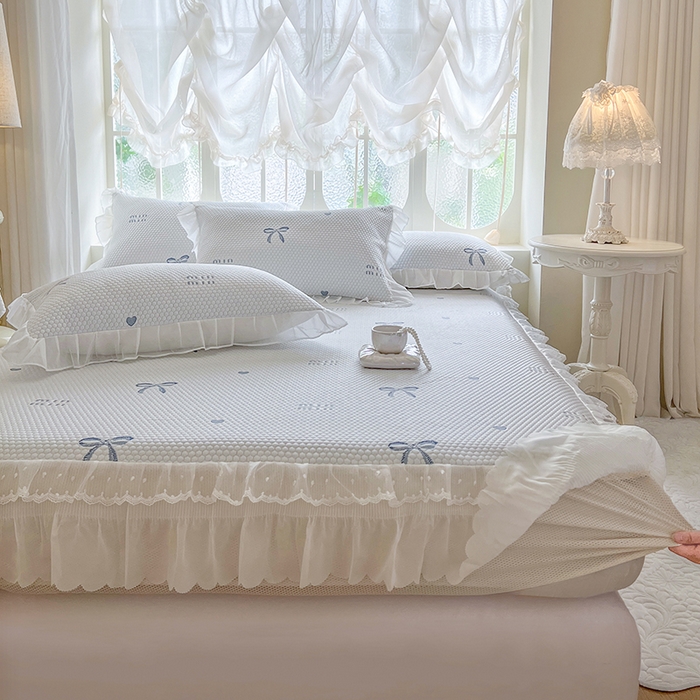 91家纺网 家纺一手货源 找家纺 麒豆豆 2025新款床笠式床裙凉感豆豆凉席席子-小清新系列 甜心蝴蝶-蔚蓝