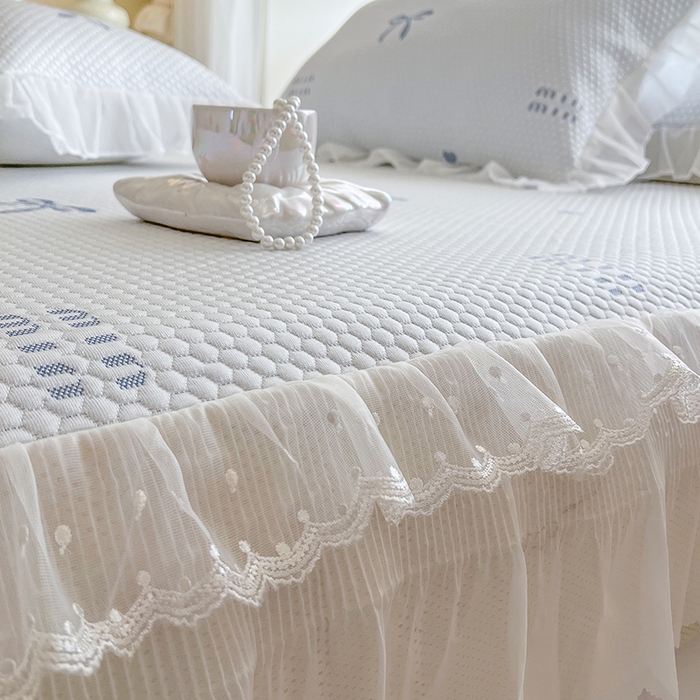 91家纺网 家纺一手货源 找家纺 麒豆豆 2025新款床笠式床裙凉感豆豆凉席席子-小清新系列 甜心蝴蝶-蔚蓝