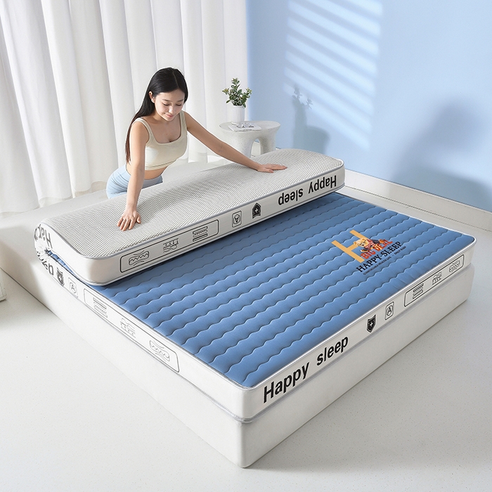 91家纺网 家纺一手货源 找家纺 缔莱（十三铭）被业 2025新款A类牛奶丝乳胶记忆抗压棉床垫 H熊--蓝-10cm