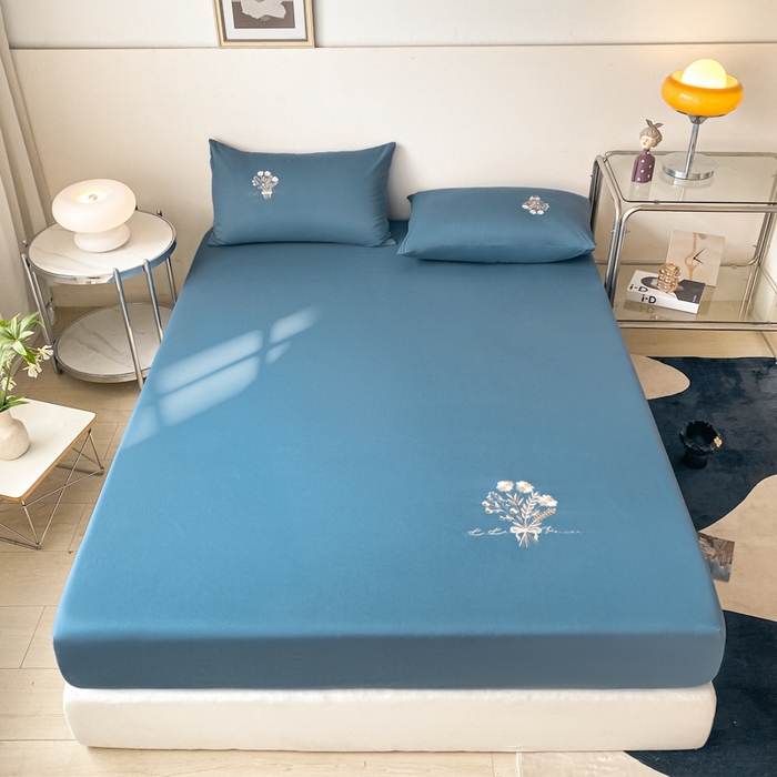 91家纺网 家纺一手货源 找家纺 暖季家纺 2025新款40支长绒棉13376刺绣款全棉床笠床垫保护套支持定制 琉璃-宾利蓝