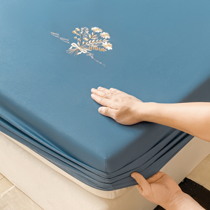 91家纺网 家纺一手货源 找家纺 暖季家纺 2025新款40支长绒棉13376刺绣款全棉床笠床垫保护套支持定制 琉璃-宾利蓝