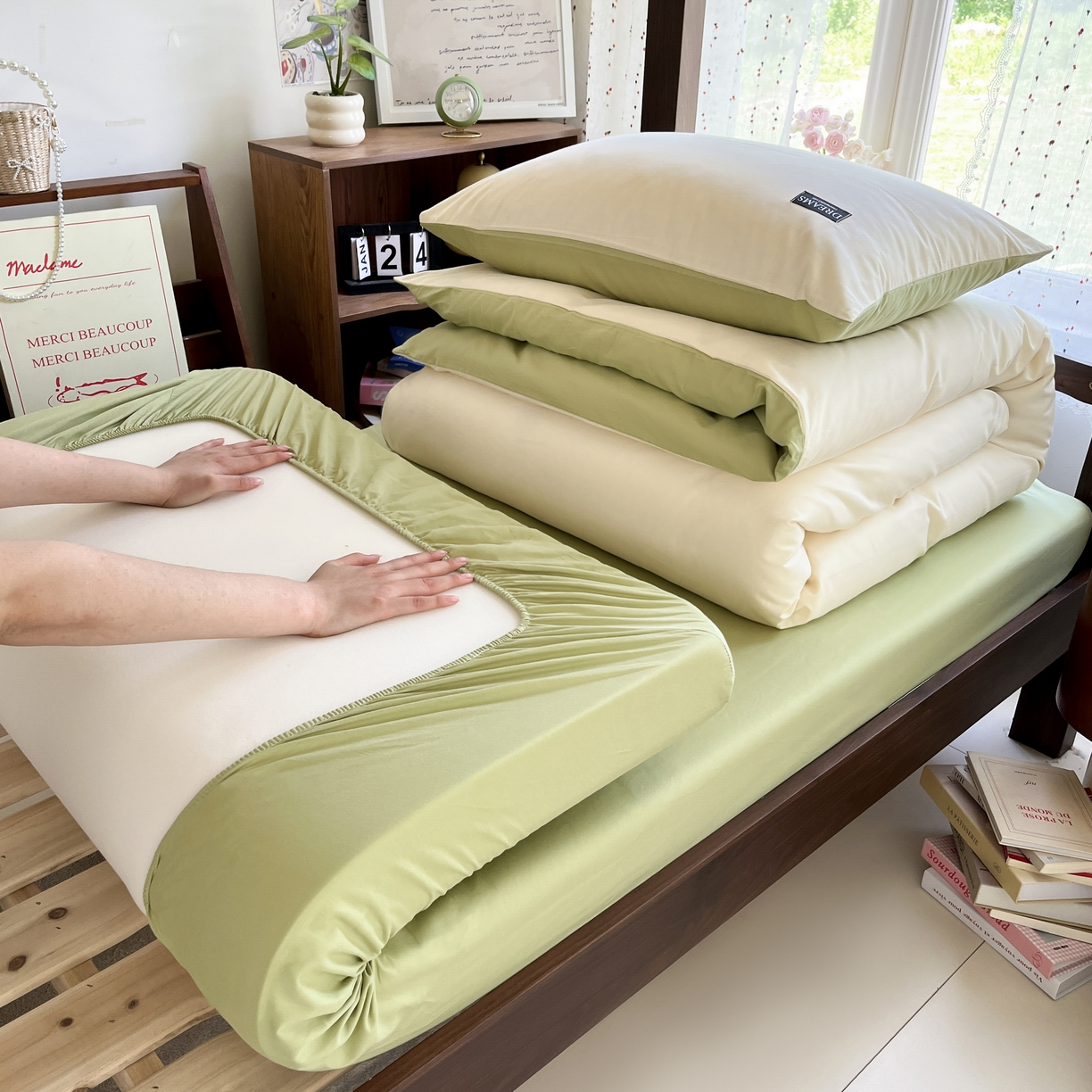 91家纺网 家纺一手货源 找家纺 （总）如约 2025新款学生季13372全棉纯色黑标三件套