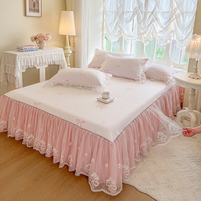 91家纺网 家纺一手货源 找家纺 网红馆（ck家纺） 2025新款床裙款豆豆凉感席凉席席子-甜心蝴蝶 甜心蝴蝶-粉