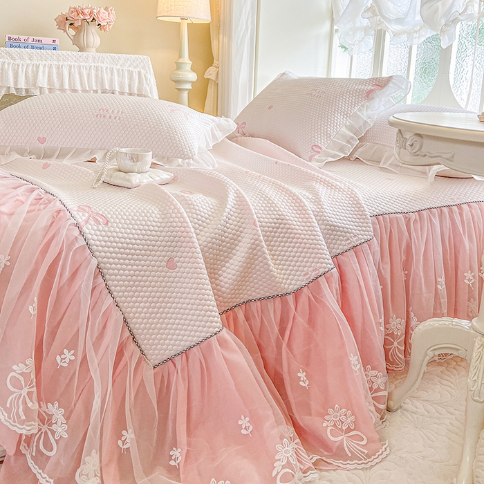 91家纺网 家纺一手货源 找家纺 网红馆（ck家纺） 2025新款床裙款豆豆凉感席凉席席子-甜心蝴蝶 甜心蝴蝶-粉