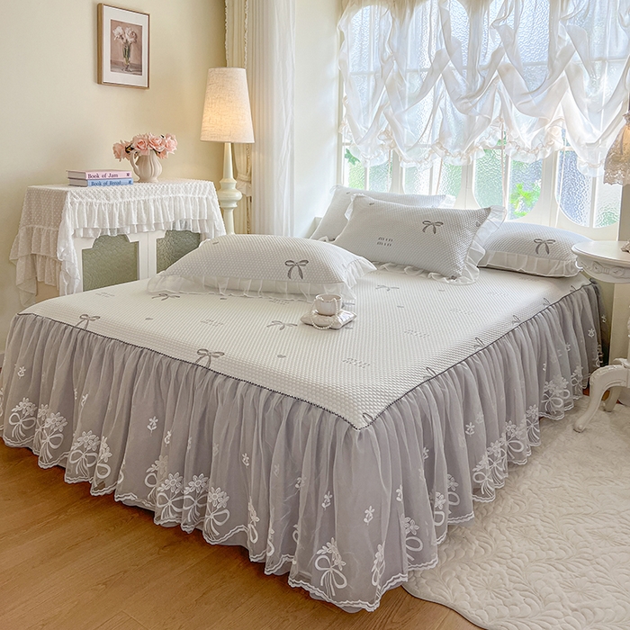 91家纺网 家纺一手货源 找家纺 网红馆（ck家纺） 2025新款床裙款豆豆凉感席凉席席子-甜心蝴蝶 甜心蝴蝶-灰