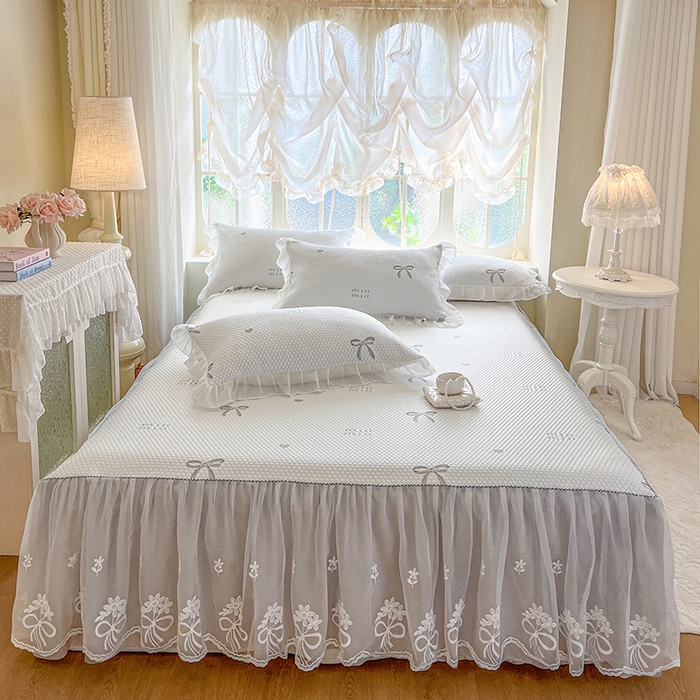 91家纺网 家纺一手货源 找家纺 网红馆（ck家纺） 2025新款床裙款豆豆凉感席凉席席子-甜心蝴蝶 甜心蝴蝶-灰