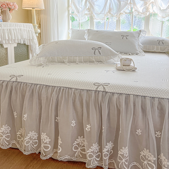 91家纺网 家纺一手货源 找家纺 网红馆（ck家纺） 2025新款床裙款豆豆凉感席凉席席子-甜心蝴蝶 甜心蝴蝶-灰