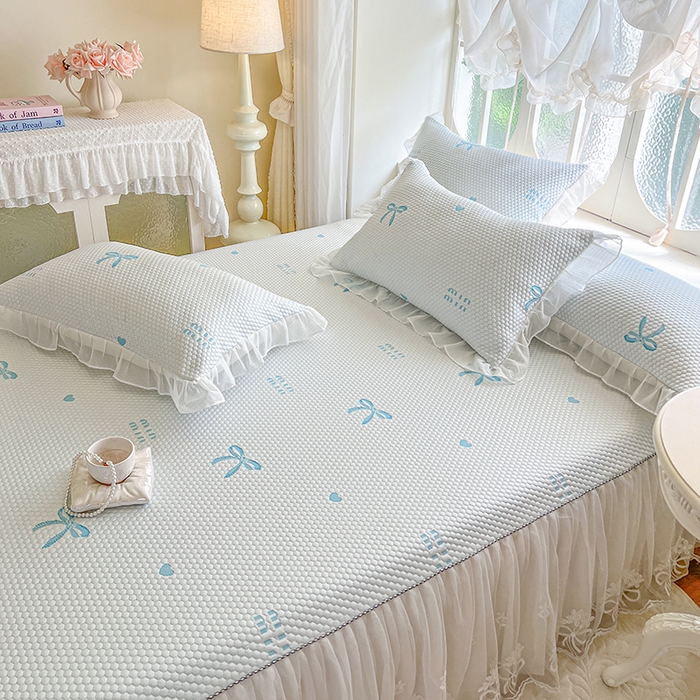 91家纺网 家纺一手货源 找家纺 网红馆（ck家纺） 2025新款床裙款豆豆凉感席凉席席子-甜心蝴蝶 甜心蝴蝶-天蓝