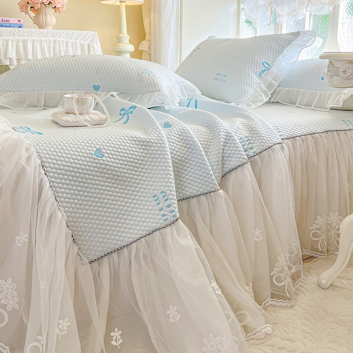 91家纺网 家纺一手货源 找家纺 网红馆（ck家纺） 2025新款床裙款豆豆凉感席凉席席子-甜心蝴蝶 甜心蝴蝶-天蓝