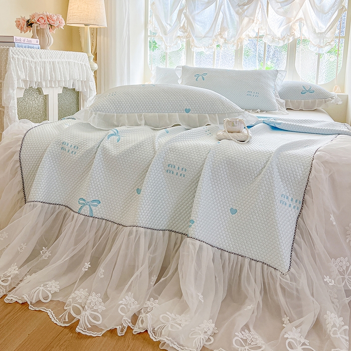 91家纺网 家纺一手货源 找家纺 网红馆（ck家纺） 2025新款床裙款豆豆凉感席凉席席子-甜心蝴蝶 甜心蝴蝶-天蓝