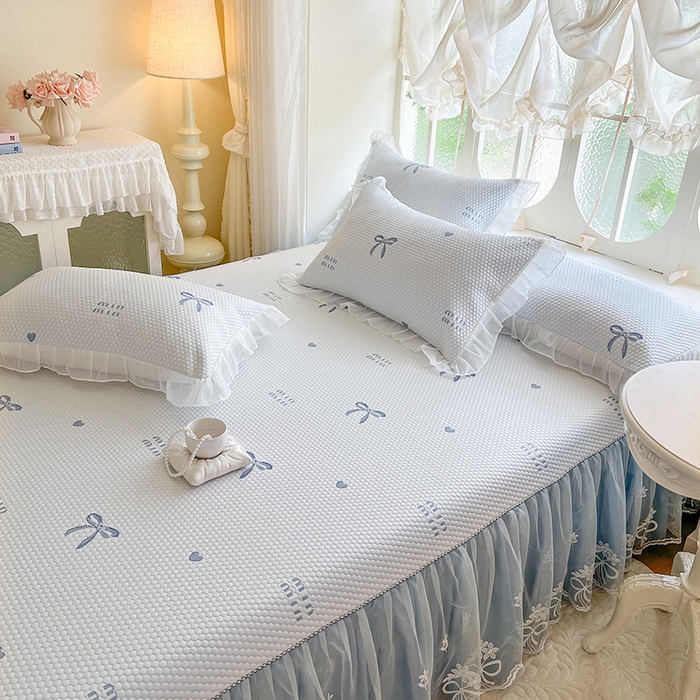 91家纺网 家纺一手货源 找家纺 网红馆（ck家纺） 2025新款床裙款豆豆凉感席凉席席子-甜心蝴蝶 甜心蝴蝶-蔚蓝