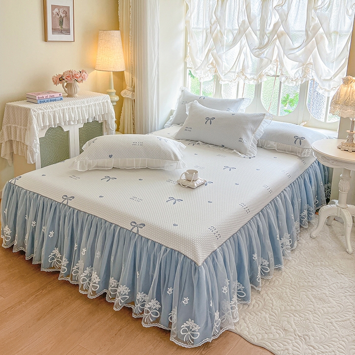 91家纺网 家纺一手货源 找家纺 网红馆（ck家纺） 2025新款床裙款豆豆凉感席凉席席子-甜心蝴蝶 甜心蝴蝶-蔚蓝