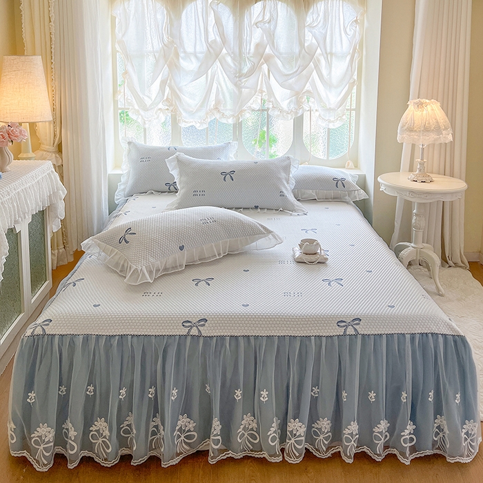 91家纺网 家纺一手货源 找家纺 网红馆（ck家纺） 2025新款床裙款豆豆凉感席凉席席子-甜心蝴蝶 甜心蝴蝶-蔚蓝