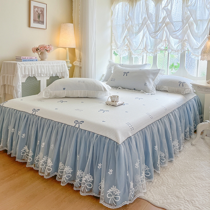 91家纺网 家纺一手货源 找家纺 网红馆（ck家纺） 2025新款床裙款豆豆凉感席凉席席子-甜心蝴蝶 甜心蝴蝶-蔚蓝