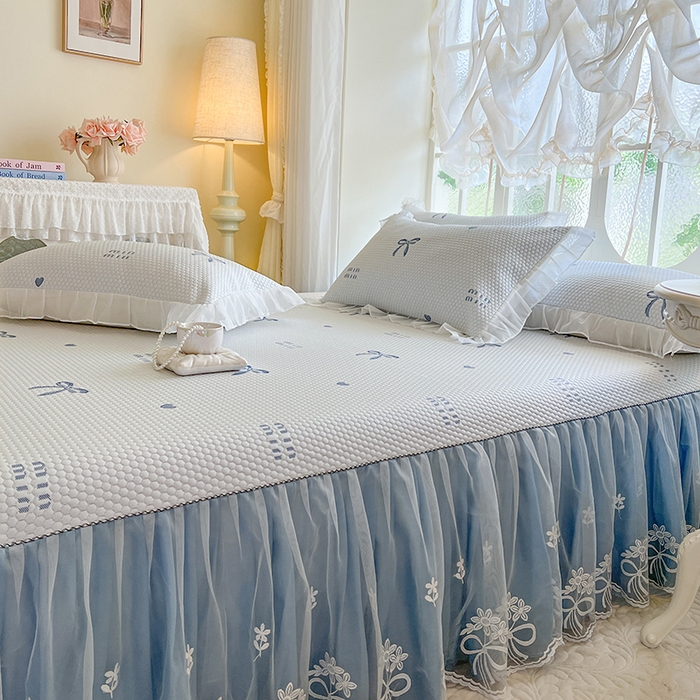 91家纺网 家纺一手货源 找家纺 网红馆（ck家纺） 2025新款床裙款豆豆凉感席凉席席子-甜心蝴蝶 甜心蝴蝶-蔚蓝