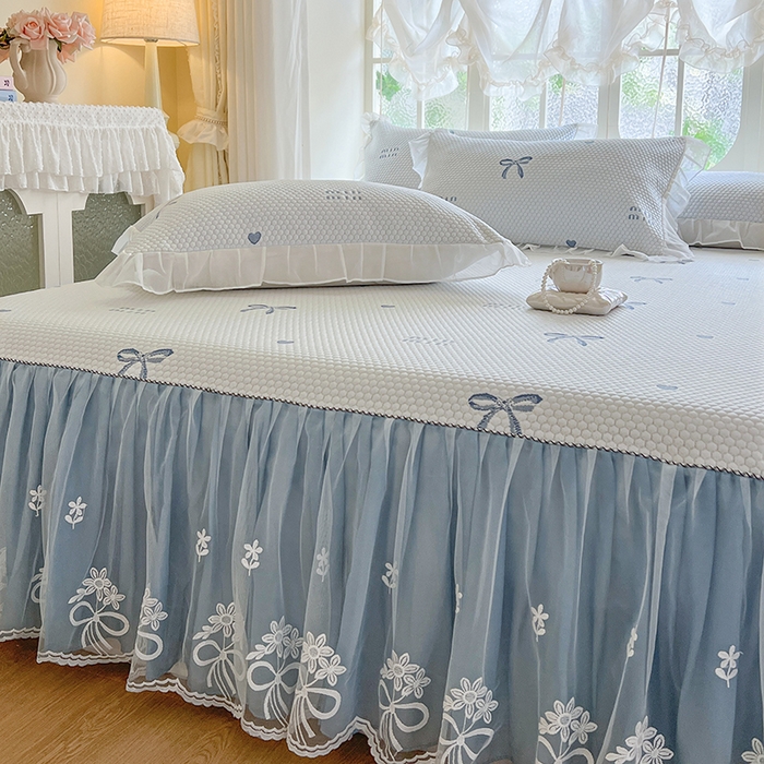 91家纺网 家纺一手货源 找家纺 网红馆（ck家纺） 2025新款床裙款豆豆凉感席凉席席子-甜心蝴蝶 甜心蝴蝶-蔚蓝