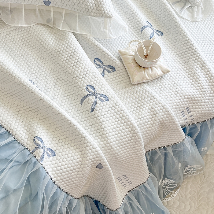 91家纺网 家纺一手货源 找家纺 网红馆（ck家纺） 2025新款床裙款豆豆凉感席凉席席子-甜心蝴蝶 甜心蝴蝶-蔚蓝