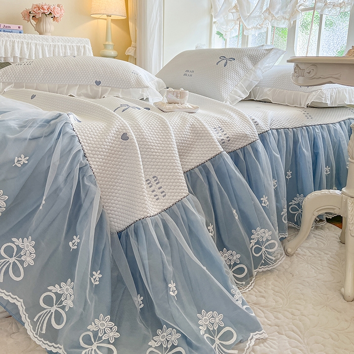 91家纺网 家纺一手货源 找家纺 网红馆（ck家纺） 2025新款床裙款豆豆凉感席凉席席子-甜心蝴蝶 甜心蝴蝶-蔚蓝