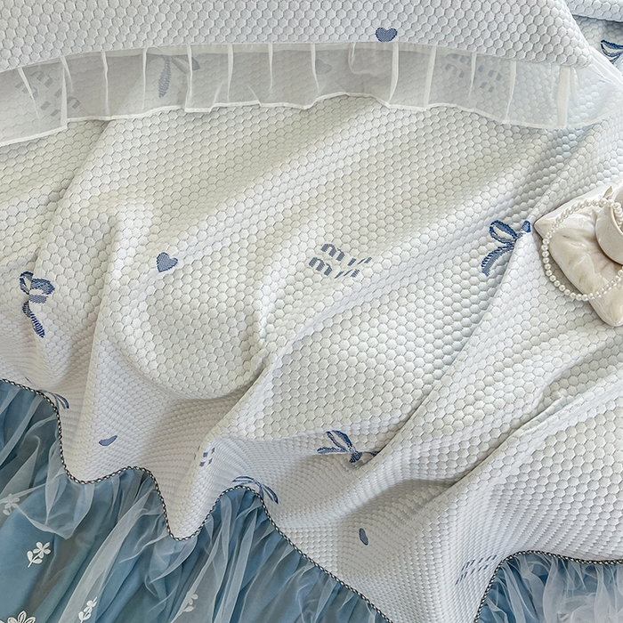 91家纺网 家纺一手货源 找家纺 网红馆（ck家纺） 2025新款床裙款豆豆凉感席凉席席子-甜心蝴蝶 甜心蝴蝶-蔚蓝