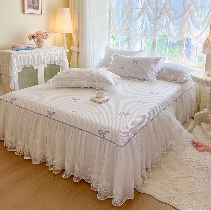 网红馆（ck家纺） 2025新款床裙款豆豆凉感席凉席席子-甜心蝴蝶 甜心蝴蝶-紫