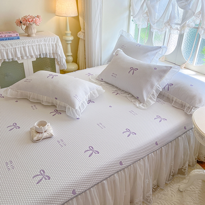 91家纺网 家纺一手货源 找家纺 网红馆（ck家纺） 2025新款床裙款豆豆凉感席凉席席子-甜心蝴蝶 甜心蝴蝶-紫