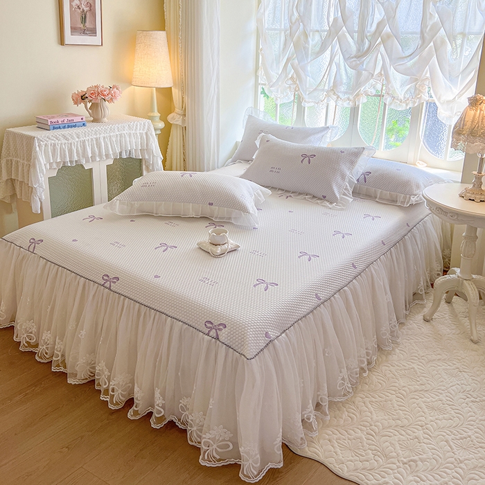 91家纺网 家纺一手货源 找家纺 网红馆（ck家纺） 2025新款床裙款豆豆凉感席凉席席子-甜心蝴蝶 甜心蝴蝶-紫