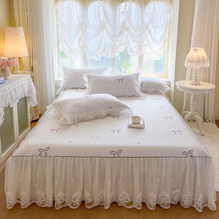 91家纺网 家纺一手货源 找家纺 网红馆（ck家纺） 2025新款床裙款豆豆凉感席凉席席子-甜心蝴蝶 甜心蝴蝶-紫