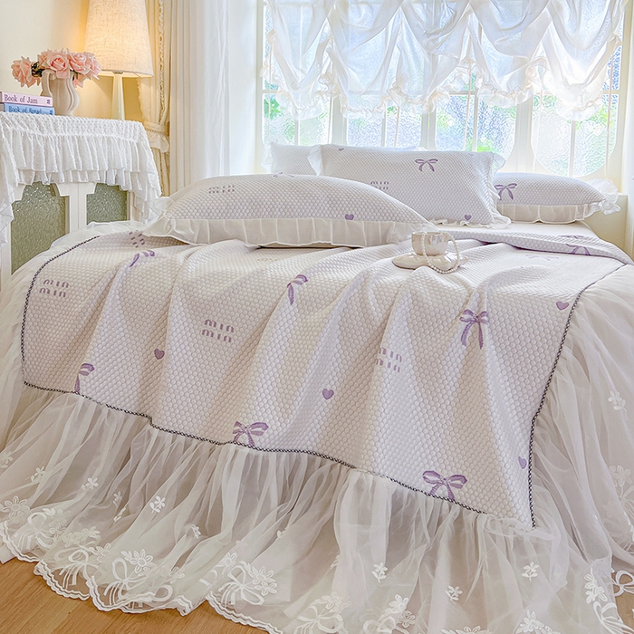 91家纺网 家纺一手货源 找家纺 网红馆（ck家纺） 2025新款床裙款豆豆凉感席凉席席子-甜心蝴蝶 甜心蝴蝶-紫