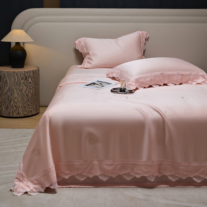 91家纺网 家纺一手货源 找家纺 淼铭家纺 2025新款莱赛尔夏被四件套-黛莉丝系列 黛丽丝-粉