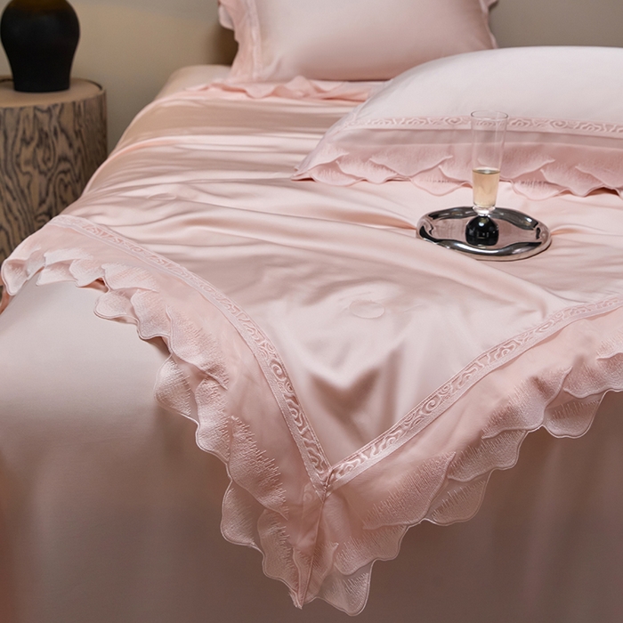 91家纺网 家纺一手货源 找家纺 淼铭家纺 2025新款莱赛尔夏被四件套-黛莉丝系列 黛丽丝-粉