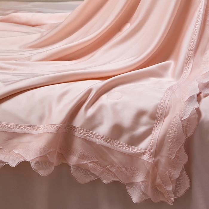 91家纺网 家纺一手货源 找家纺 淼铭家纺 2025新款莱赛尔夏被四件套-黛莉丝系列 黛丽丝-粉