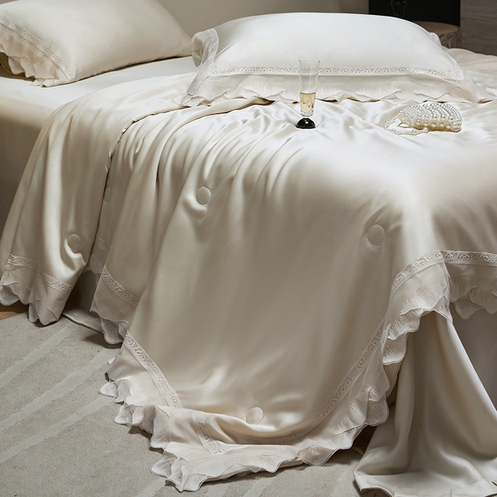 91家纺网 家纺一手货源 找家纺 淼铭家纺 2025新款莱赛尔夏被四件套-黛莉丝系列 黛莉丝-金