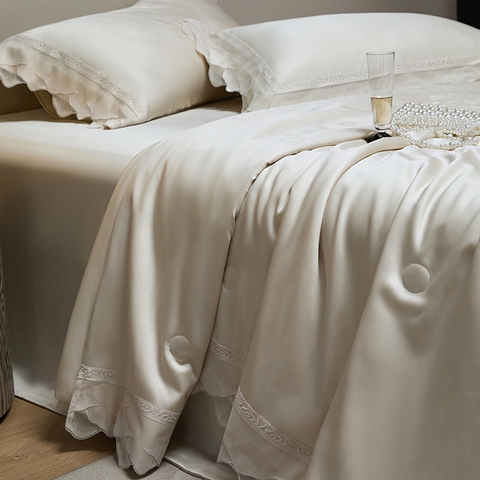 91家纺网 家纺一手货源 找家纺 淼铭家纺 2025新款莱赛尔夏被四件套-黛莉丝系列 黛莉丝-金