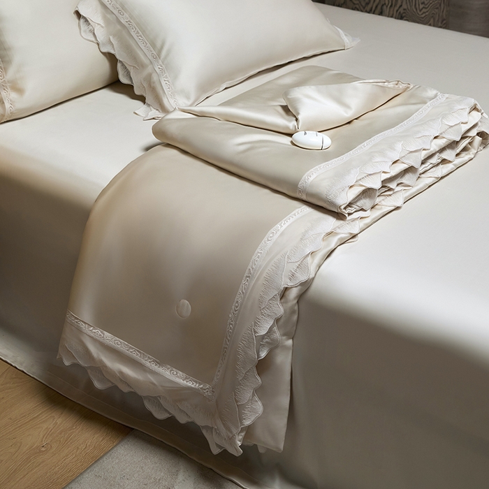 91家纺网 家纺一手货源 找家纺 淼铭家纺 2025新款莱赛尔夏被四件套-黛莉丝系列 黛莉丝-金