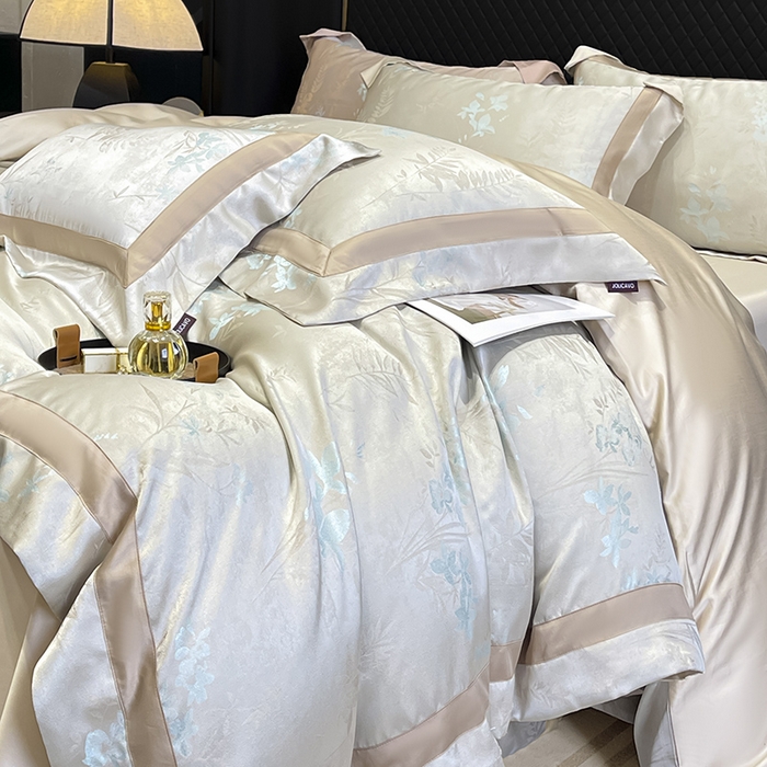 91家纺网 家纺一手货源 找家纺 2025春夏新款A类天丝棉贡缎提花四件套真丝全工艺丝滑裸睡床单床笠爆款床上用品 尤朵-湘金