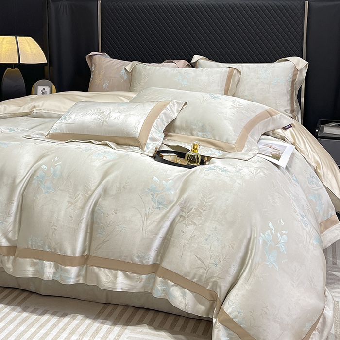 91家纺网 家纺一手货源 找家纺 2025春夏新款A类天丝棉贡缎提花四件套真丝全工艺丝滑裸睡床单床笠爆款床上用品 尤朵-湘金